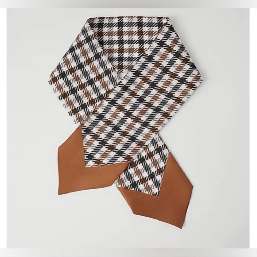 Ann Taylor checked skinny silk scarf size 33.5” by 4” - Picture 2 of 11